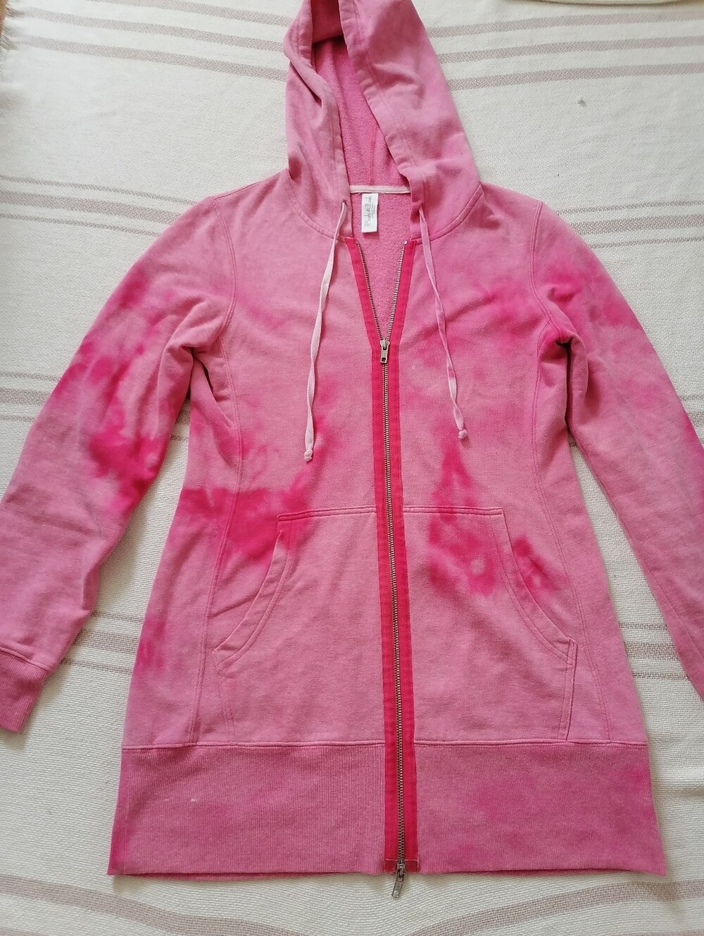 Pink Tie-Dye bleached Zip-Up Hoodie tunic - Picture 1 of 11